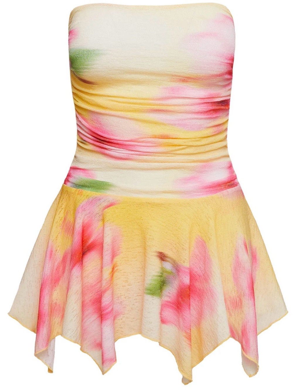 Princess Polly Yellow Pink Floral Strapless Mini Dress